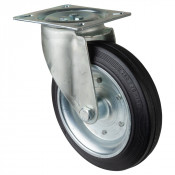 Roulette Manutention Pivotante Caoutchouc noir - Ø280mm 350kg - Fix. Platine