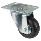 Roulette Manutention Pivotante Caoutchouc noir - Ø80mm 100kg - Fix. Platine