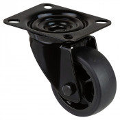 Roulette Manutention Pivotante Caoutchouc noir - Ø80mm 100kg - Fix. Platine