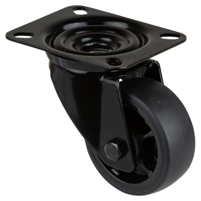 Roulette Manutention Pivotante Caoutchouc noir - Ø80mm 100kg - Fix. Platine