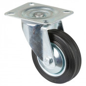 Roulette Manutention Pivotante Caoutchouc noir - Ø80mm 50kg - Fix. Platine