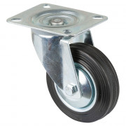 Roulette Manutention Pivotante Caoutchouc noir - Ø80mm 50kg - Fix. Platine