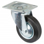Roulette Manutention Pivotante Caoutchouc noir - Ø80mm 50kg - Fix. Platine
