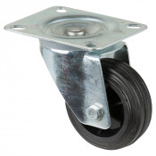 Roulette Manutention Pivotante Caoutchouc noir - Ø80mm 50kg - Fix. Platine