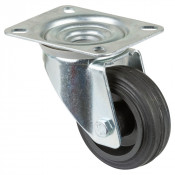Roulette Manutention Pivotante Caoutchouc noir - Ø80mm 50kg - Fix. Platine