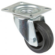 Roulette Manutention Pivotante Caoutchouc noir - Ø80mm 50kg - Fix. Platine