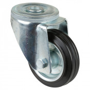 Roulette Manutention Pivotante Caoutchouc noir - Ø80mm 50kg - Fix. Trou central