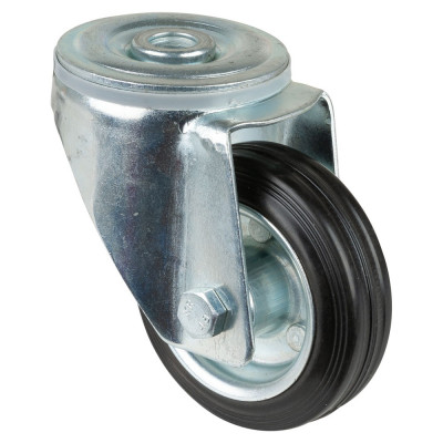 Roulette Manutention Pivotante Caoutchouc noir - Ø80mm 50kg - Fix. Trou central