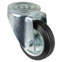 Roulette Manutention Pivotante Caoutchouc noir - Ø80mm 50kg - Fix. Trou central