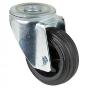 Roulette Manutention Pivotante Caoutchouc noir - Ø80mm 50kg - Fix. Trou central