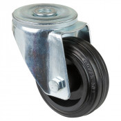 Roulette Manutention Pivotante Caoutchouc noir - Ø80mm 50kg - Fix. Trou central