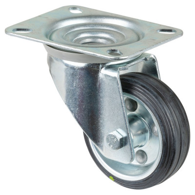 Roulette Manutention Pivotante Caoutchouc noir, conductible d'électricité - Ø80mm 65kg