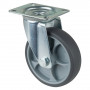Roulette Manutention Pivotante Caoutchouc thermoplastique gris - Ø125mm 120kg - Platine