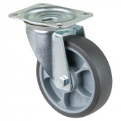 Roulette Manutention Pivotante Caoutchouc thermoplastique gris - Ø125mm 120kg - Platine