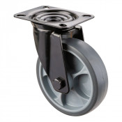 Roulette Manutention Pivotante Caoutchouc thermoplastique gris - Ø125mm 120kg - Platine
