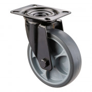 Roulette Manutention Pivotante Caoutchouc thermoplastique gris - Ø125mm 120kg - Platine