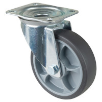 Roulette Manutention Pivotante Caoutchouc thermoplastique gris - Ø160mm 200kg - Platine