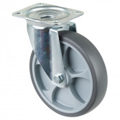 Roulette Manutention Pivotante Caoutchouc thermoplastique gris - Ø200mm 220kg - Platine