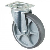 Roulette Manutention Pivotante Caoutchouc thermoplastique gris - Ø200mm 220kg - Platine