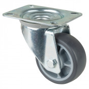 Roulette Manutention Pivotante Caoutchouc thermoplastique gris - Ø80mm 100kg - Platine