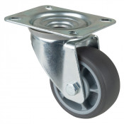 Roulette Manutention Pivotante Caoutchouc thermoplastique gris - Ø80mm 100kg - Platine