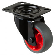 Roulette Manutention Pivotante Caoutchouc thermoplastique gris - Ø80mm 100kg - Platine
