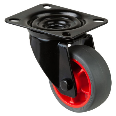 Roulette Manutention Pivotante Caoutchouc thermoplastique gris - Ø80mm 100kg - Platine