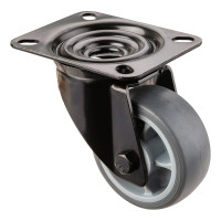 Roulette Manutention Pivotante Caoutchouc thermoplastique gris - Ø80mm 100kg - Platine