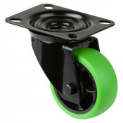 Roulette Manutention Pivotante Caoutchouc thermoplastique vert - Ø80mm 100kg - Platine