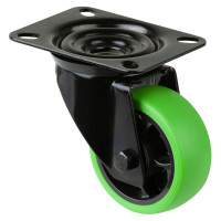 Roulette Manutention Pivotante Caoutchouc thermoplastique vert - Ø80mm 100kg - Platine
