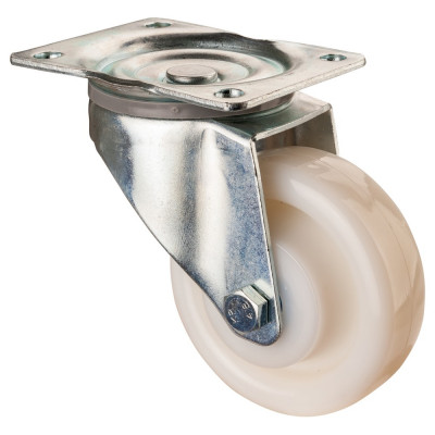 Roulette Manutention Pivotante Plastique blanc - Ø125mm 400kg - Fix. Platine
