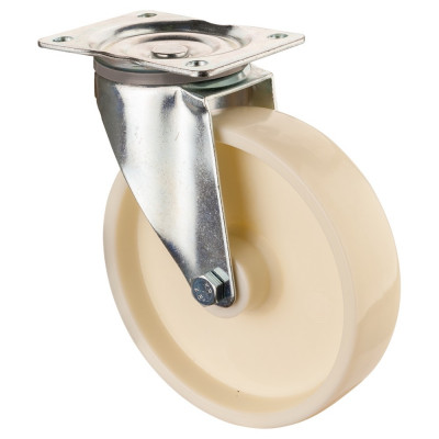 Roulette Manutention Pivotante Plastique blanc - Ø200mm 450kg - Fix. Platine