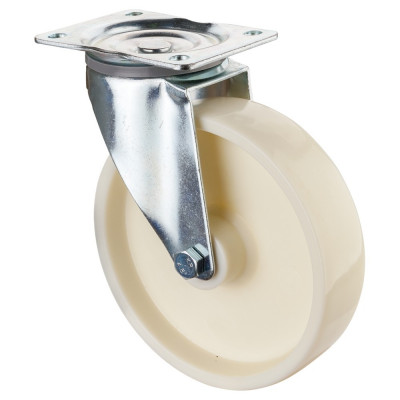 Roulette Manutention Pivotante Plastique blanc - Ø200mm 500kg - Fix. Platine