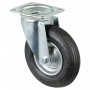 Roulette Manutention Pivotante Pneumatique, caoutchouc noir - Ø200mm 75kg - Fix. Platine