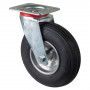 Roulette Manutention Pivotante Pneumatique, caoutchouc noir - Ø230mm 130kg - Fix. Platine