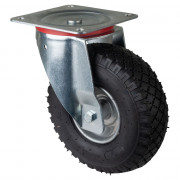 Roulette Manutention Pivotante Pneumatique, caoutchouc noir - Ø260mm 130kg - Fix. Platine