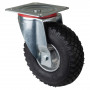 Roulette Manutention Pivotante Pneumatique, caoutchouc noir - Ø260mm 130kg - Fix. Platine