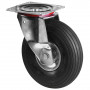 Roulette Manutention Pivotante Pneumatique, caoutchouc noir - Ø260mm 200kg - Fix. Platine