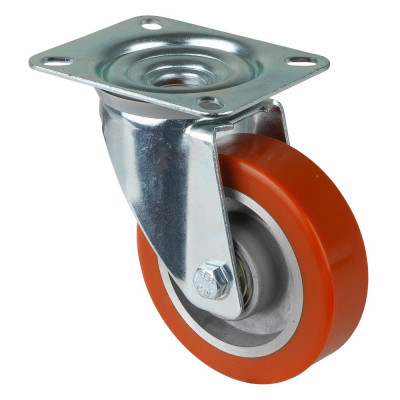 Roulette Manutention Pivotante Polyuréthane - Ø100mm 125kg - Fix. Platine