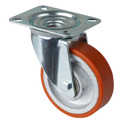 Roulette Manutention Pivotante Polyuréthane - Ø100mm 125kg - Fix. Platine