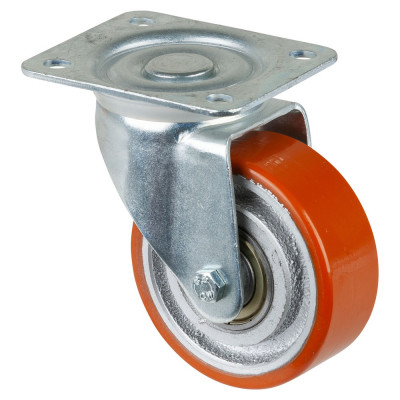 Roulette Manutention Pivotante Polyuréthane - Ø100mm 295kg - Fix. Platine