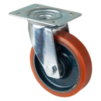 Roulette Manutention Pivotante Polyuréthane - Ø125mm 200kg - Fix. Platine
