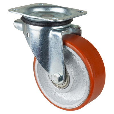 Roulette Manutention Pivotante Polyuréthane - Ø150mm 450kg - Fix. Platine