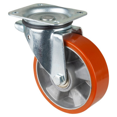 Roulette Manutention Pivotante Polyuréthane - Ø160mm 400kg - Fix. Platine