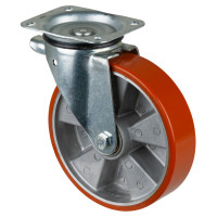 Roulette Manutention Pivotante Polyuréthane - Ø200mm 400kg - Fix. Platine