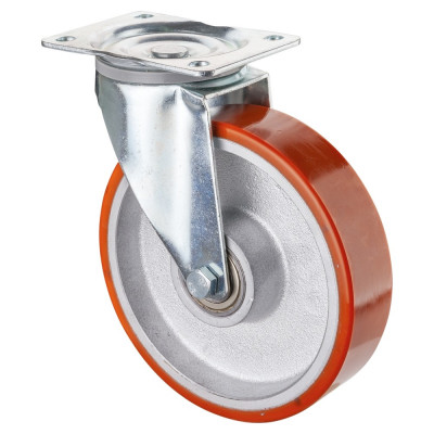 Roulette Manutention Pivotante Polyuréthane - Ø200mm 500kg - Fix. Platine