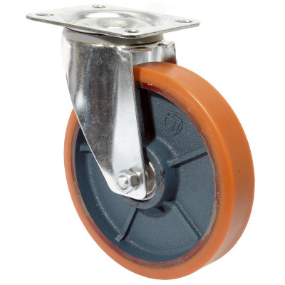 Roulette Manutention Pivotante Polyuréthane - Ø80mm 120kg - Fix. Platine
