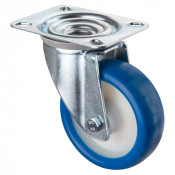 Roulette Manutention Pivotante Polyuréthane bleu - Ø100mm 110kg - Fix. Platine