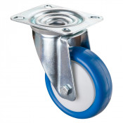 Roulette Manutention Pivotante Polyuréthane bleu - Ø100mm 110kg - Fix. Platine