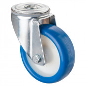 Roulette Manutention Pivotante Polyuréthane bleu - Ø100mm 110kg - Fix. Trou central